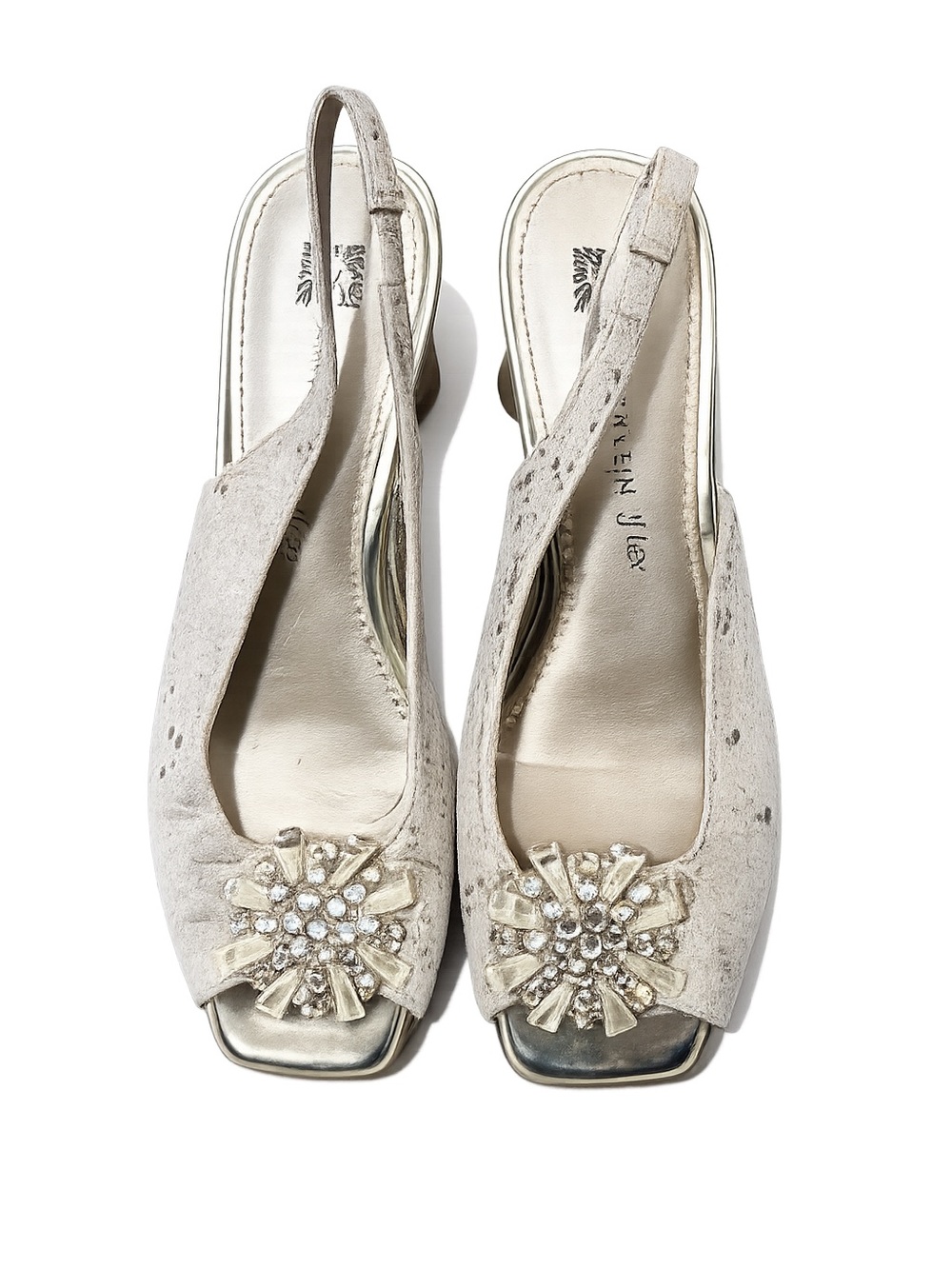 Anne Klein iFlex AK Junior Slingback Dress Sandals Womens 8.5M Champagne Jeweled